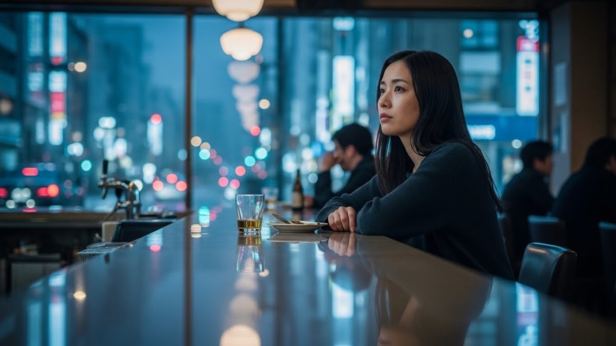 別れを経験し、夜に一人で考え込む日本人女性