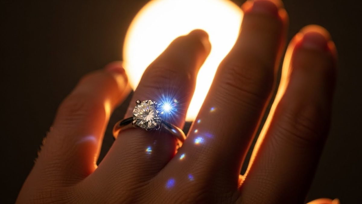 指輪を通して光を見る