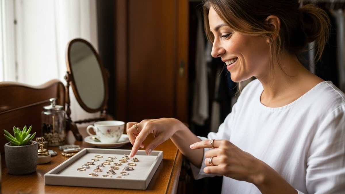 指輪のコーディネートを楽しむ様子
