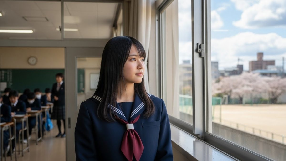 教室の同調圧力から距離を置き、静かな場所で心を落ち着かせている様子