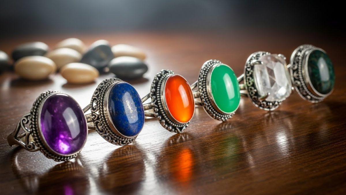 浄化された空間に並ぶ、魔除け効果のあるパワーストーンリング