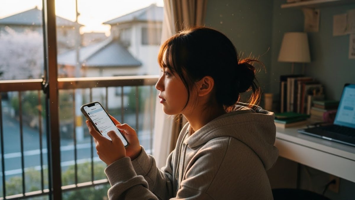 自室でリラックスし、一人の時間を大切にする女性の様子