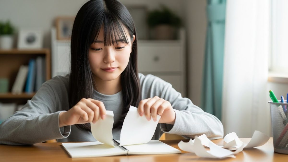 感情を紙に書き出し、安全な方法でストレスを発散させた後の様子