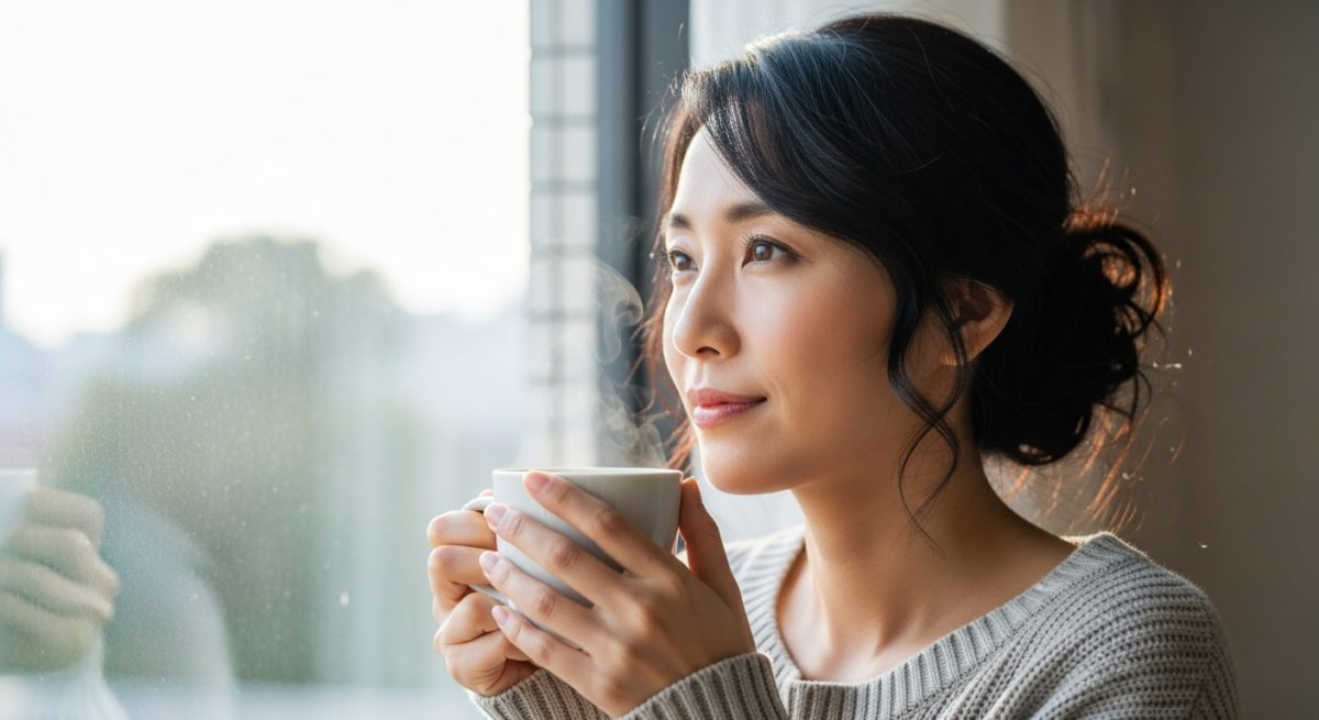 窓の外を見ながら自分の感情を整理する女性