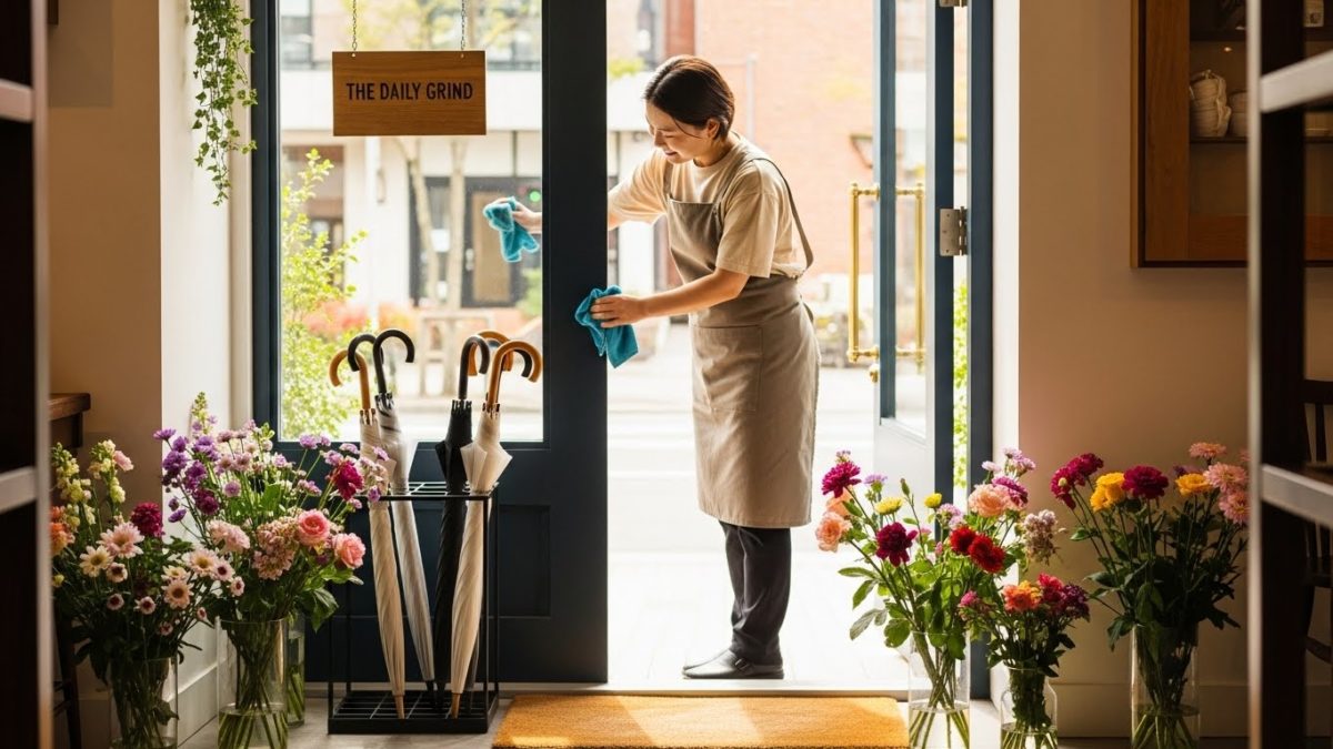 運気の入り口である玄関を掃除し、余計なものを片付けて明るく整えた様子