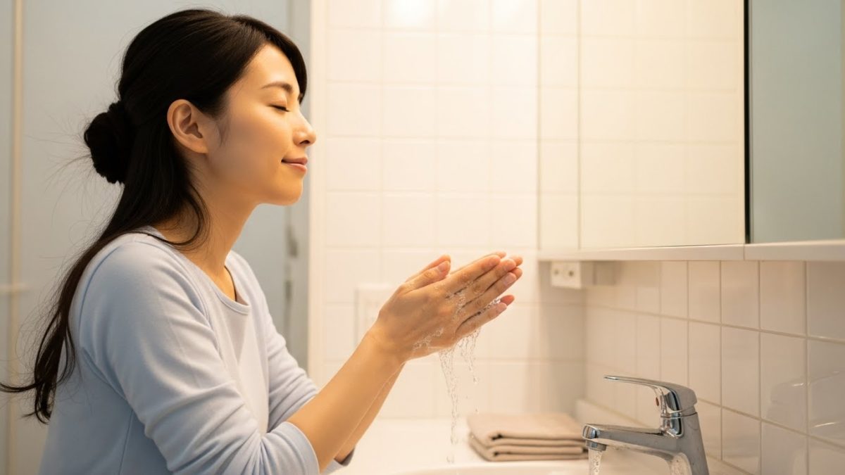 流水で手を洗いながら、溜まった他人の邪気やネガティブな感情を洗い流している様子
