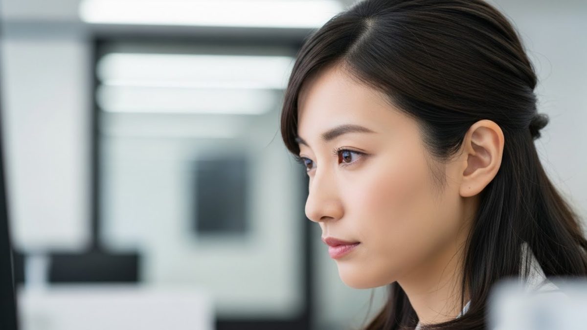 エネルギーバンパイアに対して感情を見せず、淡々と業務に集中するふりをしてバリアを張る女性