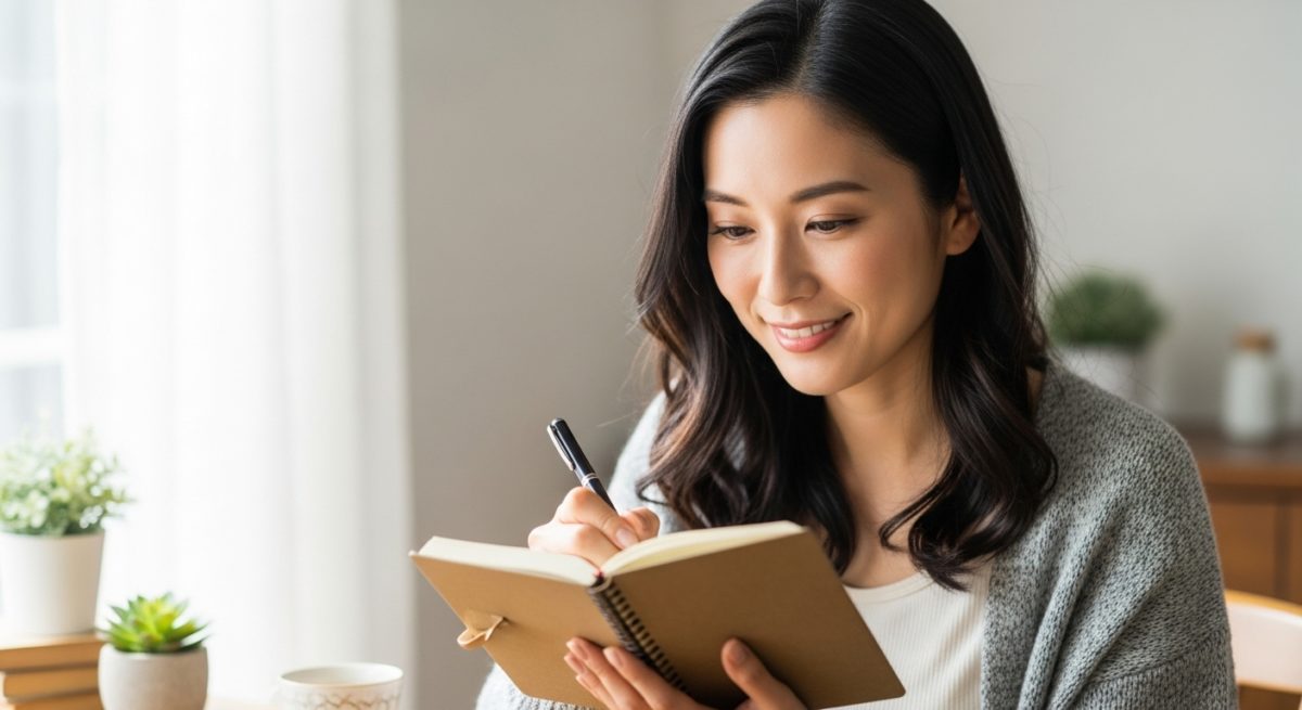 自分の感情を書き出して整理し、心を落ち着かせる日本人女性