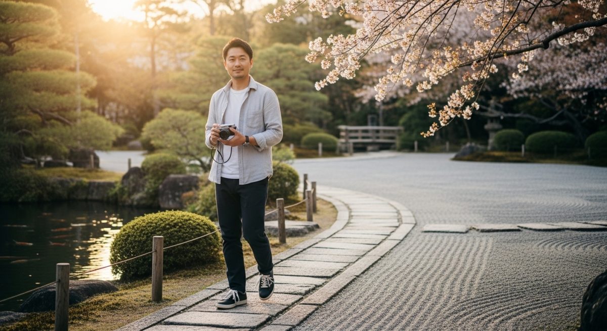 休日に散歩をしてリフレッシュする日本人男性