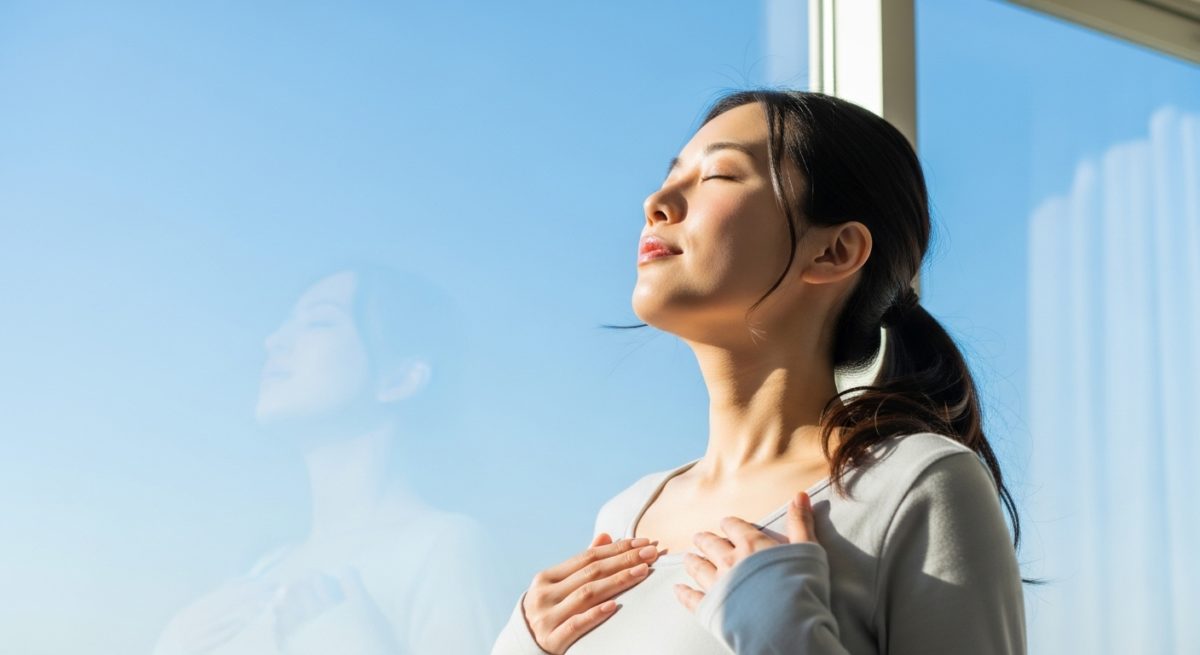 深呼吸をしてリラックスする女性のイメージ