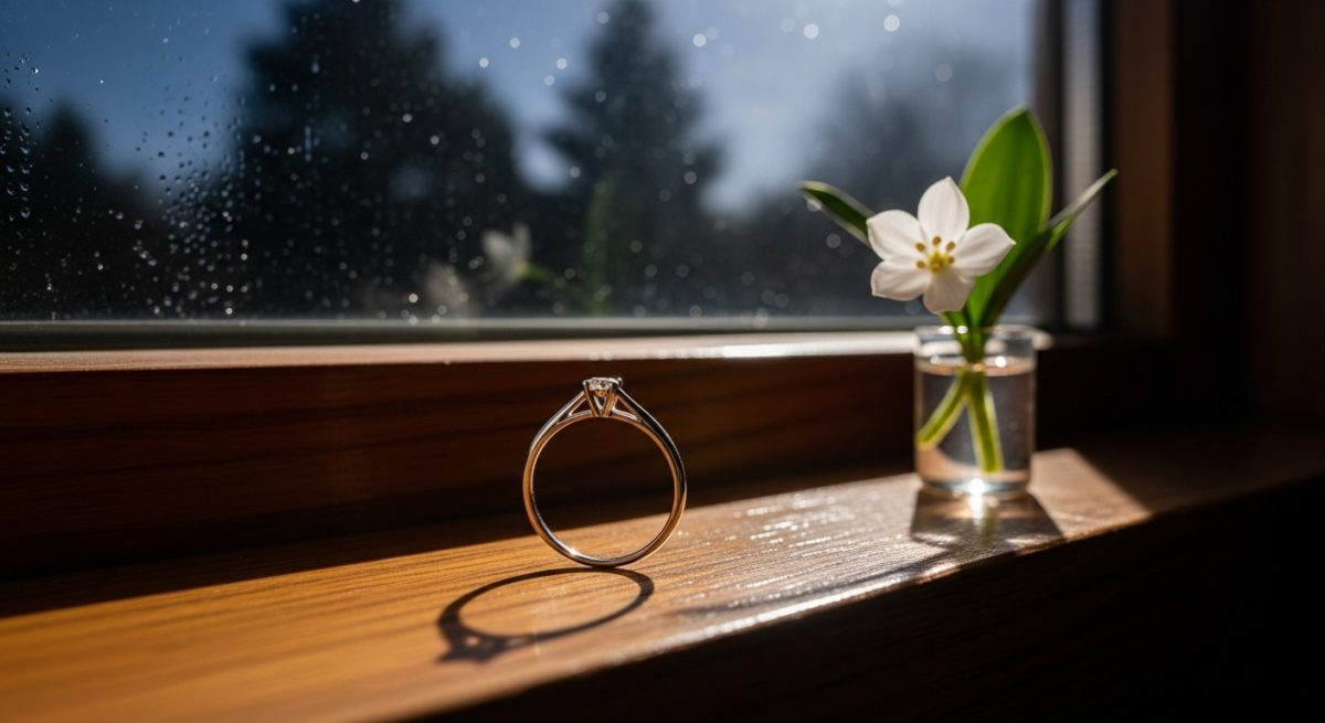 月光浴をするリングと夜の窓際の風景