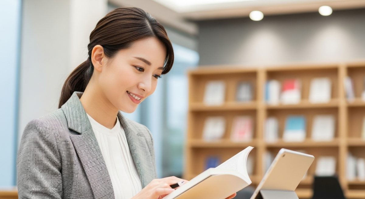 手帳に将来の計画や予算を書き出し、納得した表情を浮かべる女