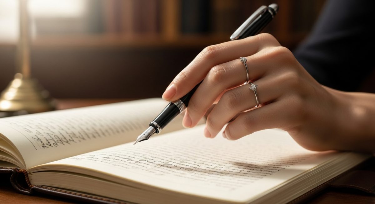 女性の指先で輝くシルバーのシンボル