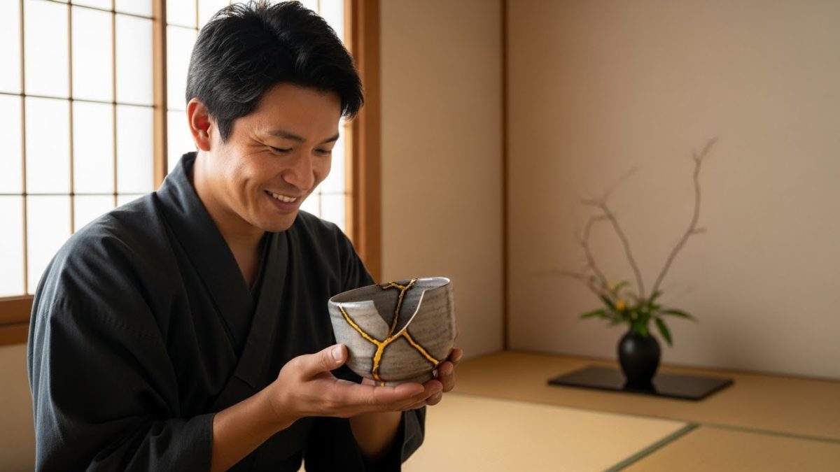 壊れたものに感謝する男性