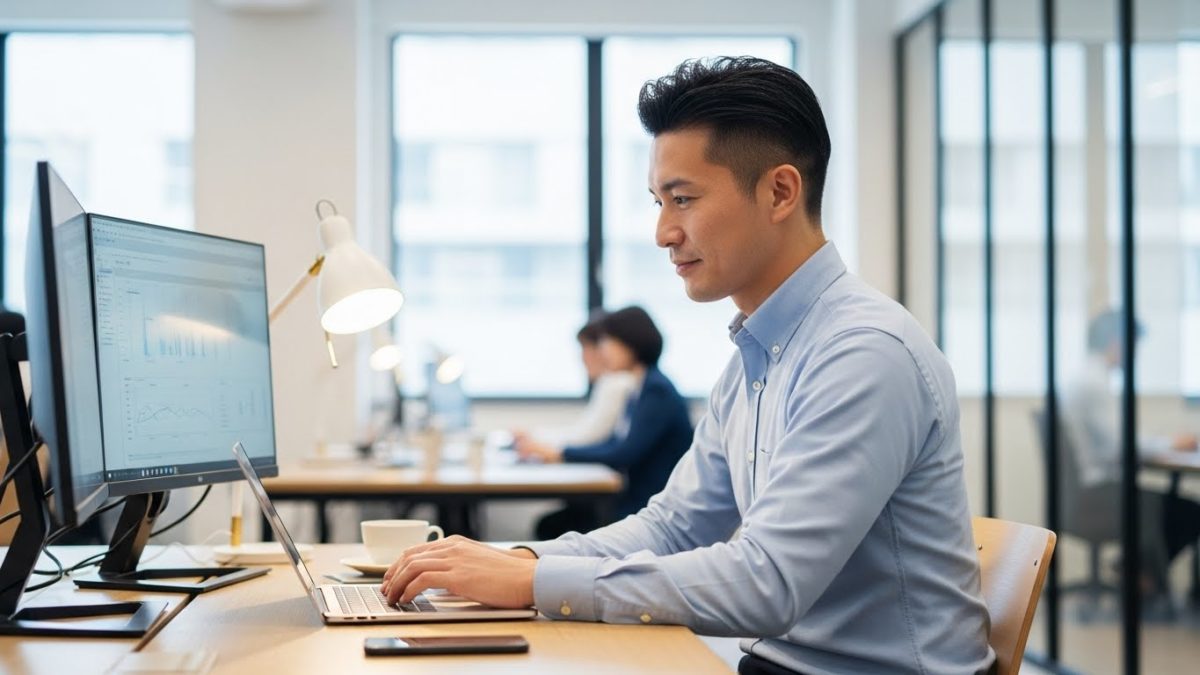 自信を持って仕事に取り組む男性