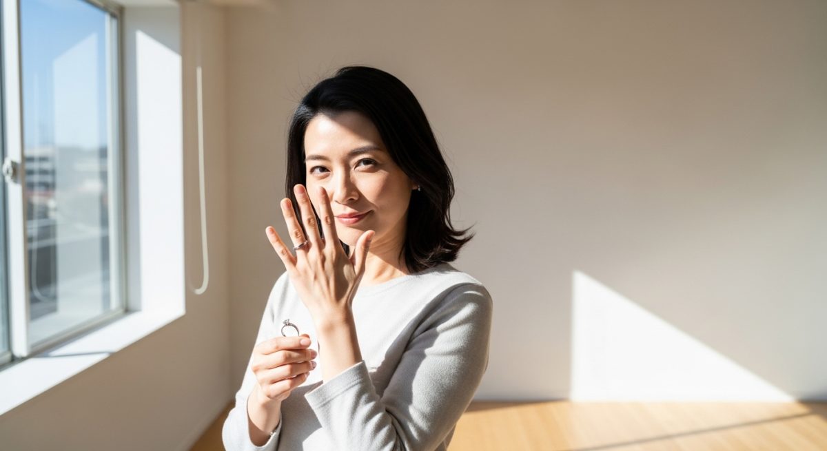 断捨離を終え、清々しい表情で自分を見つめ直す女性