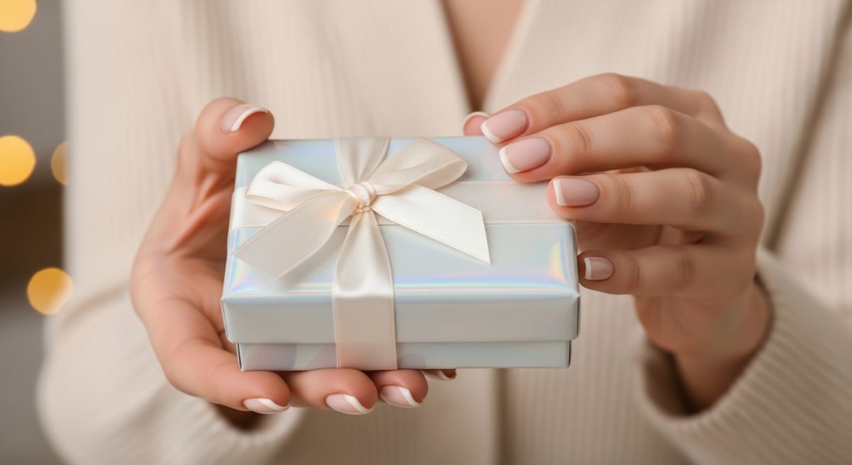 プレゼントを両手で大切に受け取る様子