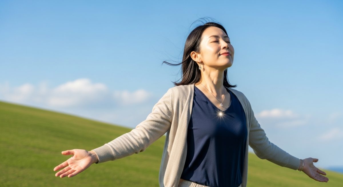 自分軸を持ち、晴れやかな表情で未来を見据える女性